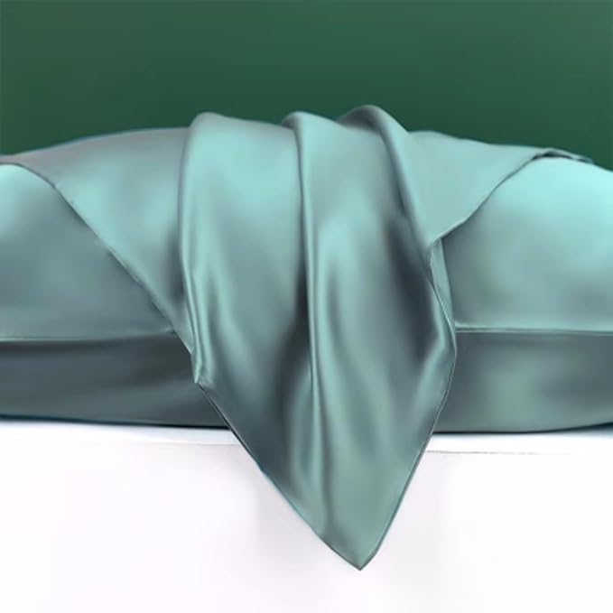 Teal Silk Pillow Cases Queen Made in USA, 100% Mulberry Silk Pillowcase with Hidden Zipper, Premium 22 Momme Cooling Acne Pillowcase, 1 Pack 20"x30" (Queen, Mineral Blue)