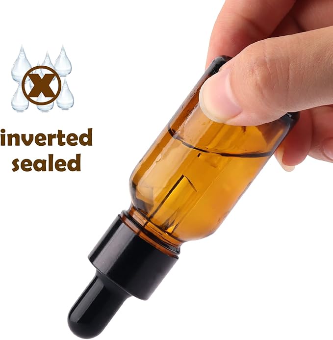 1/2 Oz Glass Dropper Bottle, 15mL Tincture Bottles with Dropper, Labels- Leak Proof Travel Eye Dropper Bottle Amber for Extracts & Essential Oil, Liquids, Perfume(16 pieces)