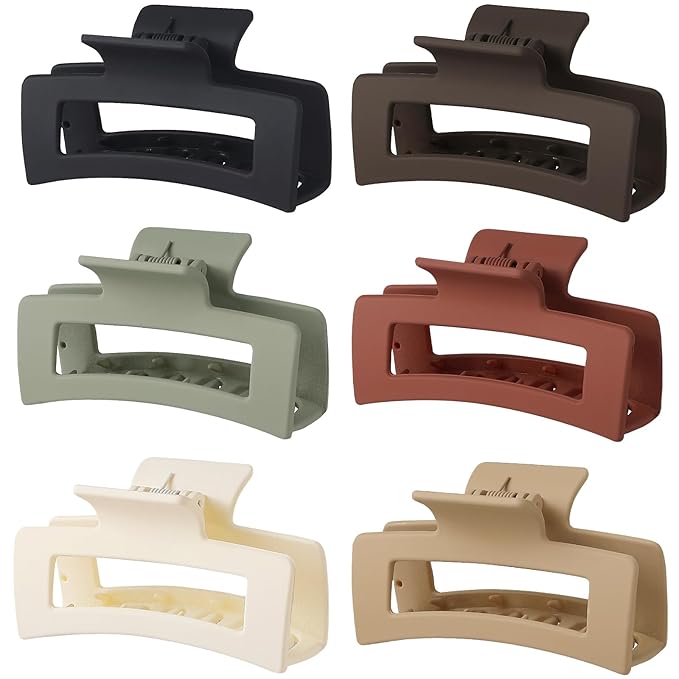 Hair Clip, 3.5 Inch Medium Hair Claw Clips 6 Pack for Women - Brown Hair Accessories