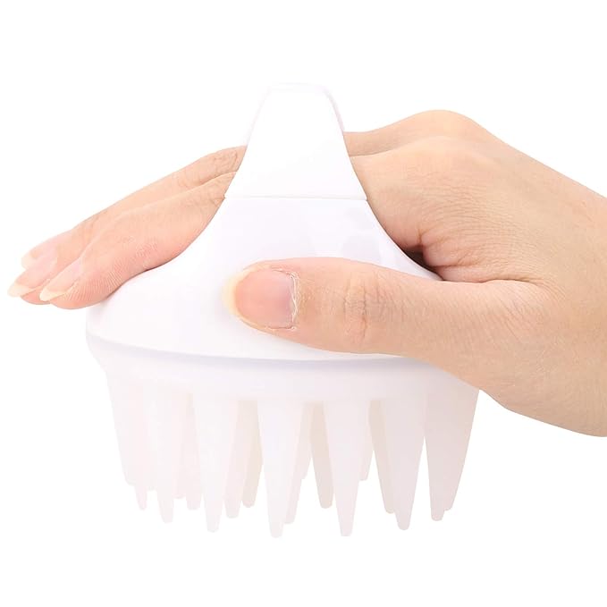 BTYMS Silicone Scalp Scrubber Shampoo Brush With Extra Long Bristles, Hair Massager for Growth & Dandruff Removal - White