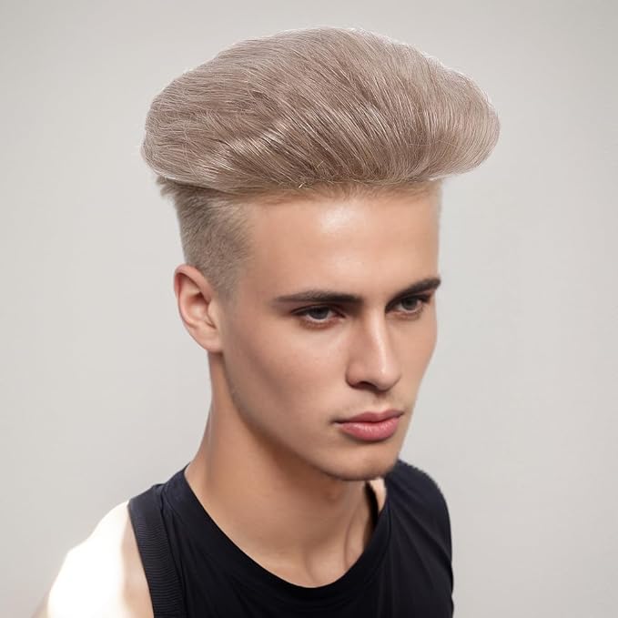 H&Bwig Men Short Toppers Hairpiece Clip in Hair Extensions for Covering White Loss Hair Toupee (Blonde6060#8-26-613)