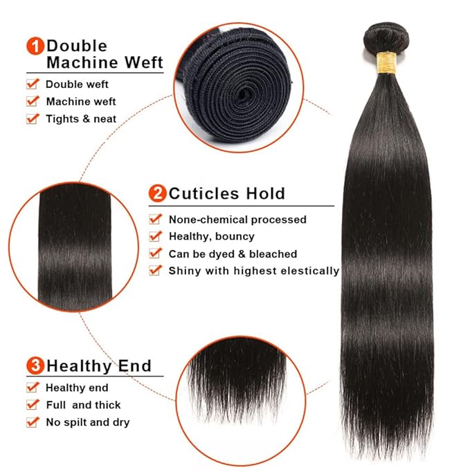 Human Hair Bundles Natural Black Straight Bundles 16 18 20 Inch Brazilian Virgin Remy Hair Extensions Niegmeag Double Weft Color 1B Straight Bundle Hair Weave 300g