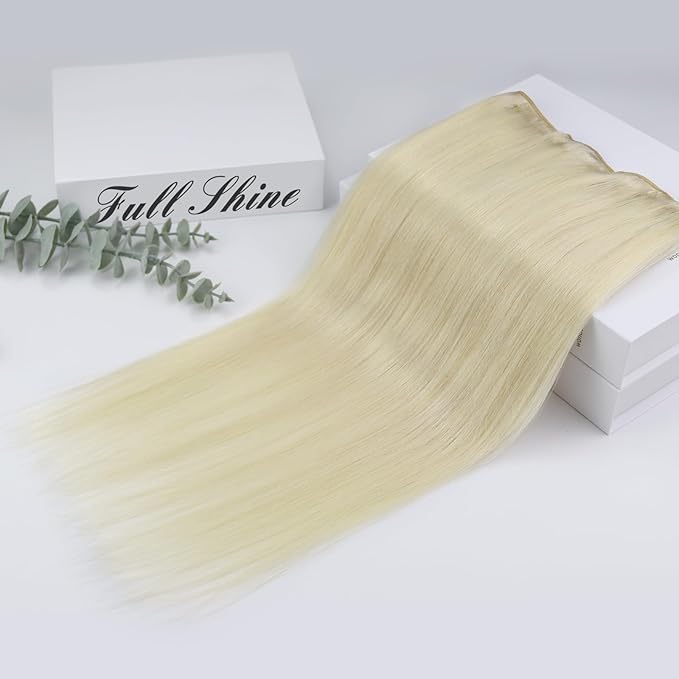 Full Shine Seamless Clip ins 18 Inch Natural Blonde Clip in Hair Extensions for Women Platinum Blonde with Lace Weft Real Hair Softness 60 Grams 3 PCS