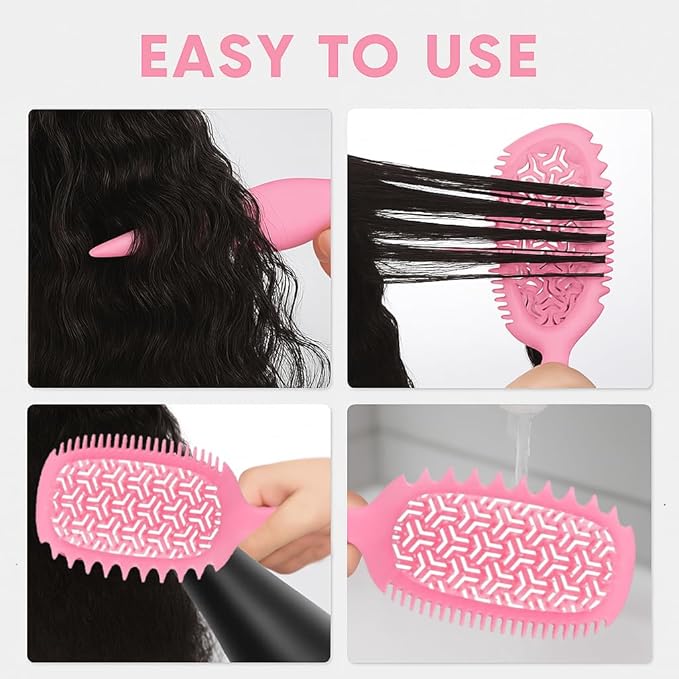 Curl Defining Brush, Vented Curly Hair Brush for Effortlessly Detangling Shaping and Styling, Candy Brush for Wet or Dry Hair Types for Women and Girl, Defining with Side Gear, Reduces Frizz (Pink)