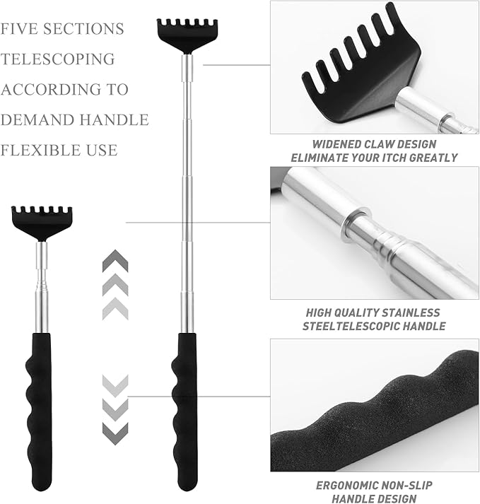 Head Massager Back Scratcher, 20 Fingers Head Scratcher Scalp Massager & Extendable Back Scratcher for Men Women, Christmas Gift Stocking Stuffers for Deep Relaxation, Stress Relief