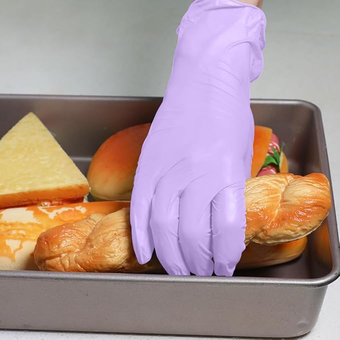 Disposable Gloves Medium, Nitrile and Vinyl Blend Material Gloves, Latex Free, 4 Mil 200 Pc Food Grade Glove for Cleaning, Food Prep, Hair Dye, Tattoo, Purple