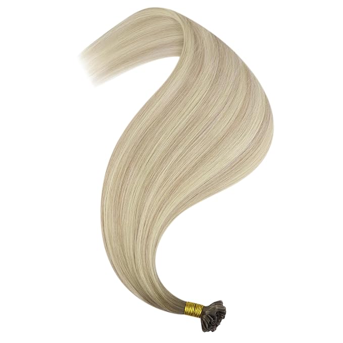 YoungSee U Tip Hair Extensions Human Hair Ombre Keratin Extensions Ombre Ash Blonde to Platinum Blonde 24In 50s/50g