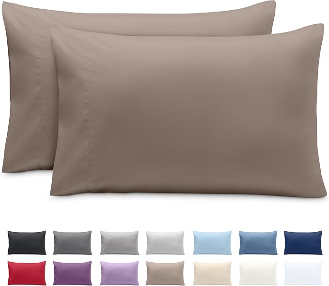 Bare Home Microfiber Pillow Cases - Queen Size Set of 2 - Cooling Pillowcases - Double Brushed - Easy Care - Envelope Closure (Queen Pillowcase Set of 2, Taupe)