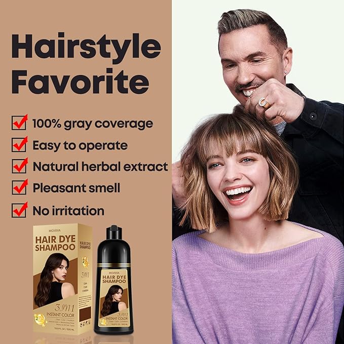 Hair Dye Shampoo 3 in 1, Dark Brown Hair Dye for Men & Women, Long Lasting Hair Color for 100% Gray Hair Coverage, Easy to Use, Shampoo for Color Treated Hair Dye 16.9 Fl Oz (Dark brown)