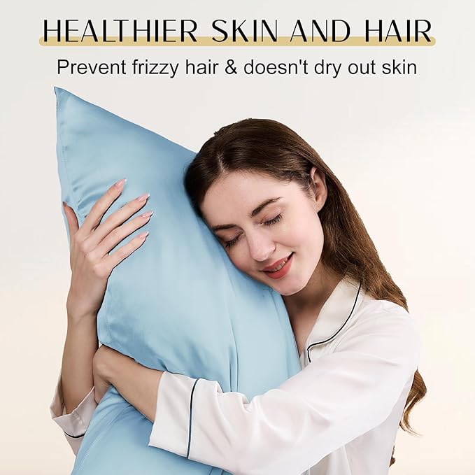 ZIMASILK Upgraded 100% 6A Grade Pure Mulberry Silk Pillowcase for Hair and Skin Silk Pillow Cases with Reinforced Hidden Zipper, More Soft & Durable, Gift Box (King 20"x36" Light Blue)