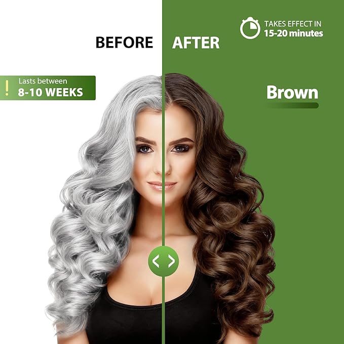 Brown Hair Dye Shampoo for 100% Gray Coverage - 3 IN 1 Hair Color Shampoo with Argan Oil & Ginseng, Ammonia & Paraben Free, Long Lasting Semi-Permanent Natural Color for Women & Men (500ml)