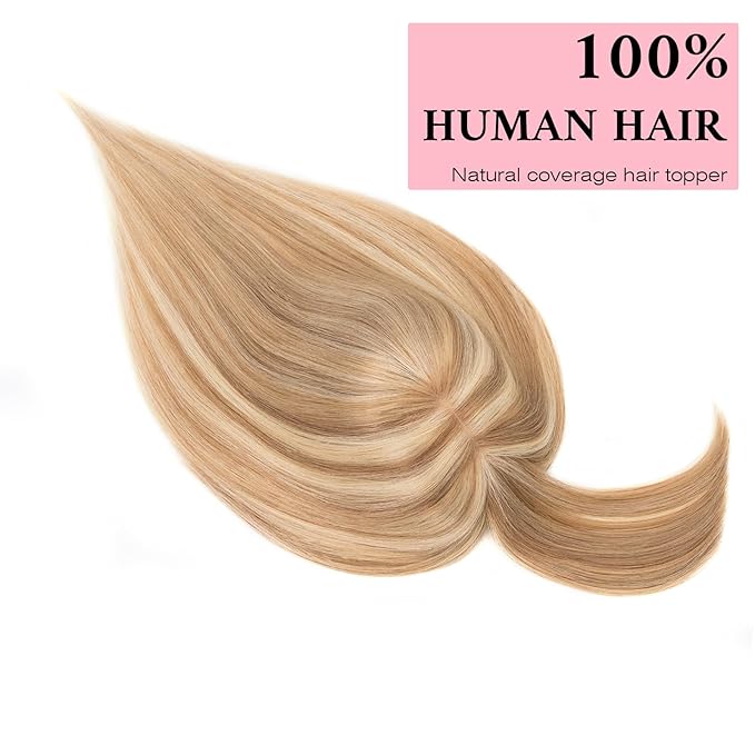 SEGO 100% Real Human Hair Toppers with Bangs,Silk Base 150% Density Clip in Topper Top 2.7”x5.1” Hair Pieces for Women with Thinning Hair/Hair Loss Cover Gray Hair