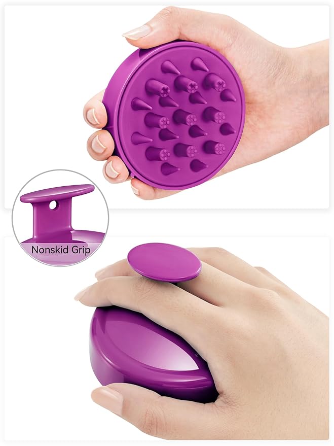 HEETA Hair Scalp Massager for Hair Growth, Shampoo Brush, Scalp Scrubber Exfoliator with Soft Silicone Bristles for Dandruff Removal to Relieve Stress, Wet Dry Use, Purple