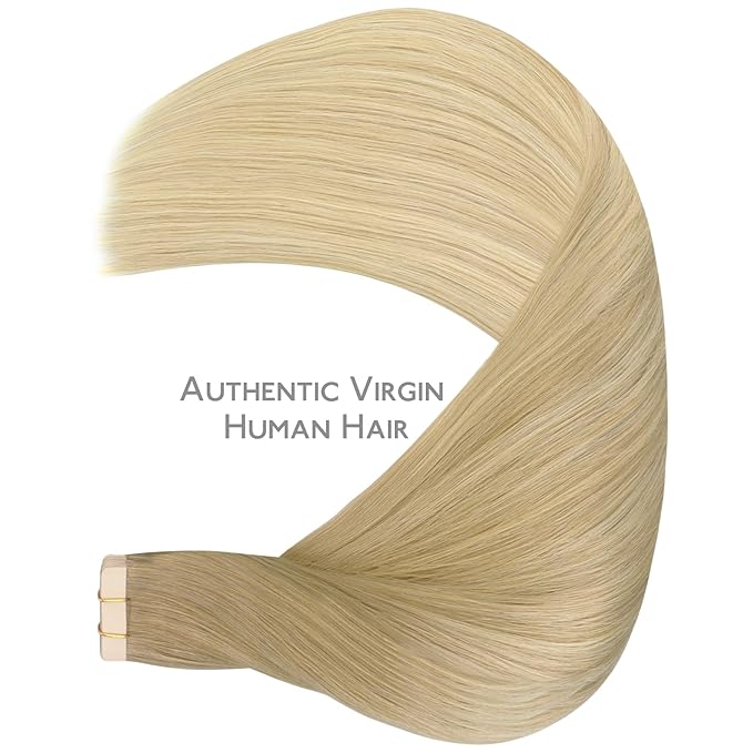 WENNALIFE Tape in Hair Extensions Human Hair, 20pcs 50g 12 inch Balayage Dirty Blonde to White Blonde Remy Hair Extensions for Women Tape Ins Straight Extensiones De Cabello Humano Skin Weft