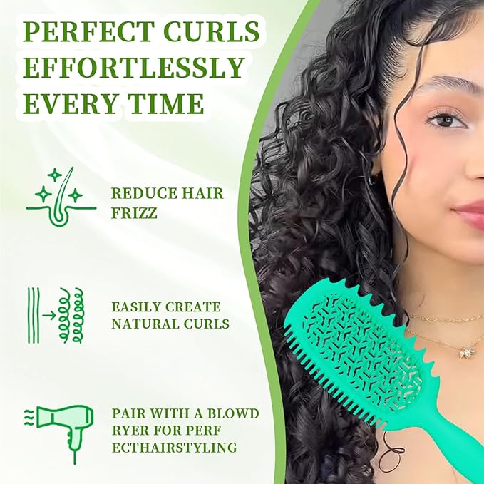 Curl Defining Brush, Vented Curly Hair Brush for Effortlessly Detangling Shaping and Styling, Candy Brush for Wet or Dry Hair Types for Women and Girl, Defining with Side Gear, Reduces Frizz (Green)