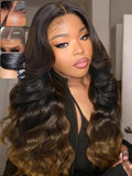 KLAIYI Ombre Brown Loose Body Wave 13x4Pre Everything Lace Frontal Chestnut Brown Drawstring Wig with Face Framing Layers Precut Lace Pre Plucked Bleached Bye Bye Knots Ready to Wear and Go Wig 20Inch