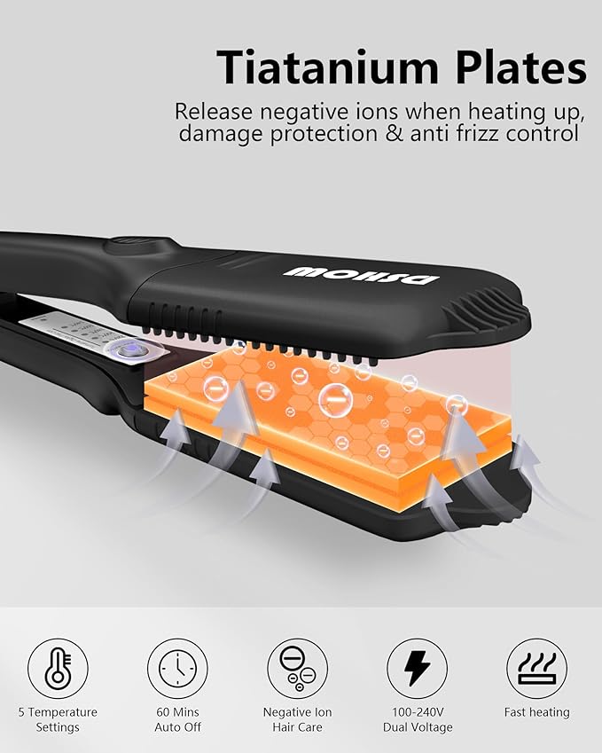 DSHOW Hair Crimper for Women Girls, Hair Straightener with 4 Interchangeable Titanium Ceramic Flat Crimping Iron Plates