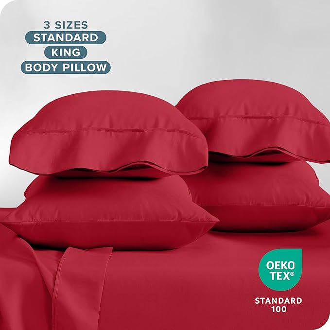 Bare Home Microfiber King Size Pillowcases - 4 Pack, Red, 20x40