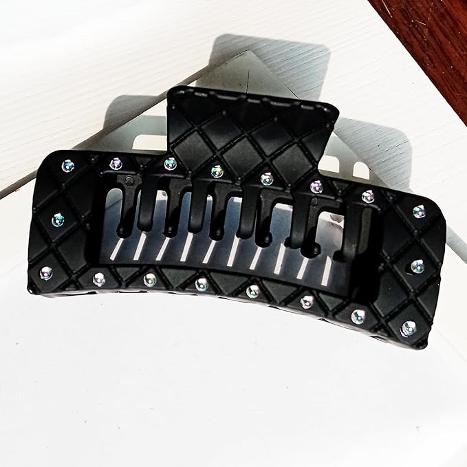Bling bling Rhinestones Square Hair Clips Double Row Teeth,2 Rows Teeth Rectangle Hair Claw Clips with Shiny Rhinestones,Women Girls Sparkly Thick Hair Accessories Set(cream grey black)