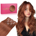 WENNALIFE Clip in Hair Extensions - 18 Inch 120g 7pcs Real Human Hair Clip Ins - Dark Auburn Copper Remy Hair
