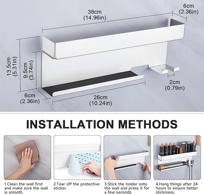 Storage Hair Dryer Holder for Curling Iron Wands Accessories, Hair Straightener Holder, Wall Mount Hair Tool Organizer for Styler Attachments,Stainless Steel Curling Iron Holder Organizer for Bathroom