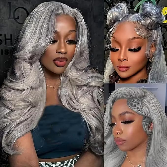 28 30 32 Inch Gray Bundles Human Hair Grey Body Wave Bundles Brazilian Virgin Soft and Silky Remy Hair Extensions Niegmeag Double Weft Silver Body Wave Bundle Hair Weave 300g
