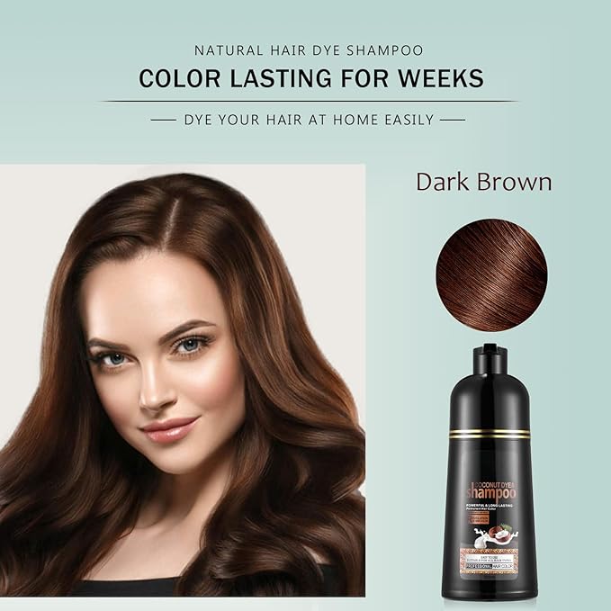 Hair Dye Shampoo 3 in 1, Instant Hair Color for Women Men, Covers Grays in Minutes, Long Lasting Brown Hair Dye, Coconut Dye Shampoo, Champu Para Canas, Easy to Use 16.90 Fl Oz