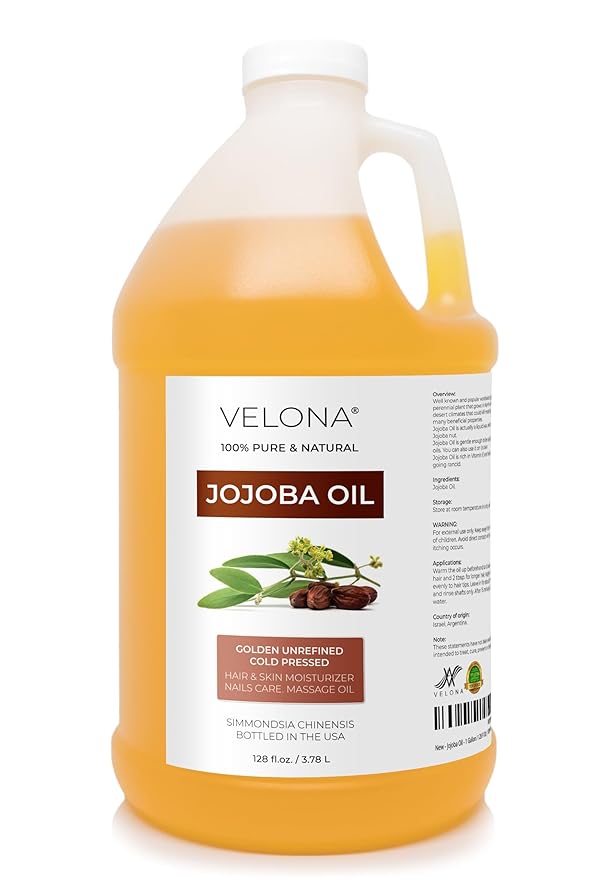 velona Jojoba Oil - 1 Gallon / 128 Fl Oz | 100% Pure and Natural | Golden, Unrefined, Cold Pressed, Hexane Free | Moisturizing Face, Hair, Body, Skin Care, Stretch Marks, Cuticles