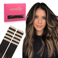 WENNALIFE Tape in Hair Extensions Human Hair Balayage Natural Black to Chestnut Brown Tape in Extensions, 10pcs 25g 16 inch Remy Invisible Tape Ins Straight Soft Real Human Hair Tape in Extensions