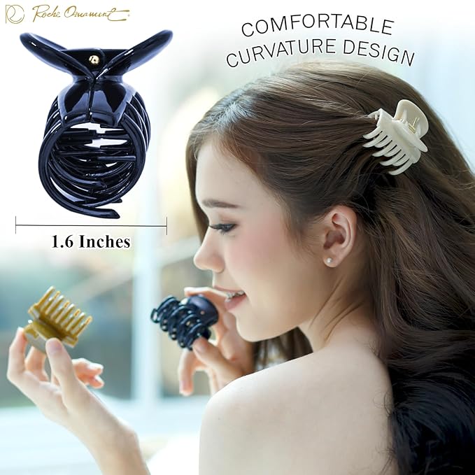 RC ROCHE 6 Pcs Double Claw Hair Clip Tooth Claw Clip Grip Tooth Jaw Clamps Thin Fine Hair Strong Hold No Slip Undo Clutchers for Women, Small Classic Multicolor