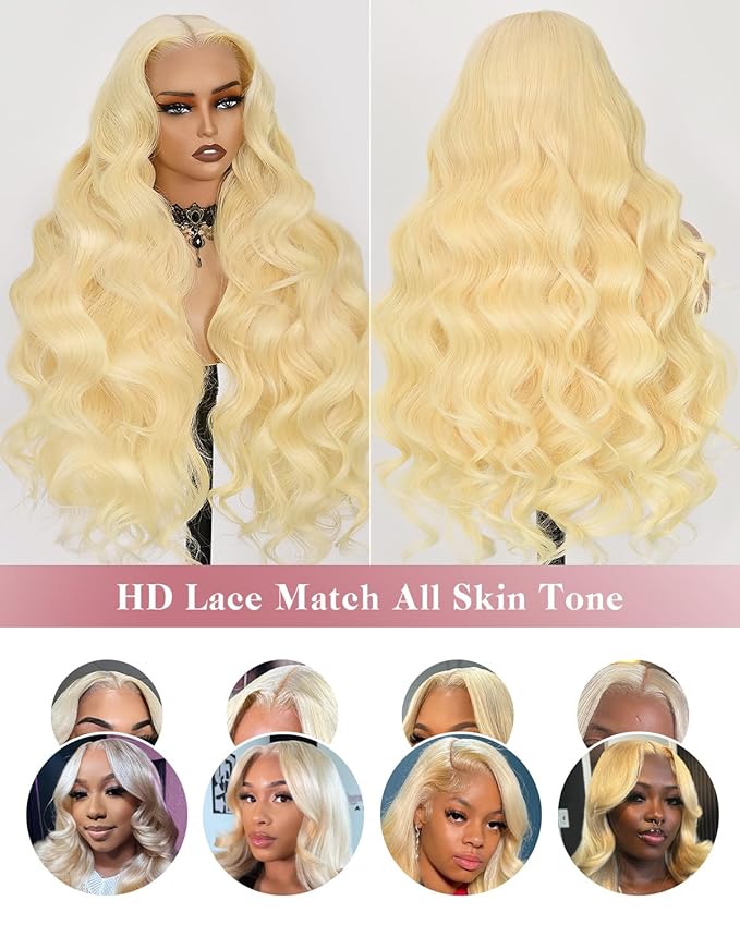 613 Lace Front Wig Human Hair 13x4 Blonde Body Wave Hd Transparent Lace Frontal Wigs Human Hair Pre Plucked With Baby Hair 180% Density Blonde Glueless Wigs Human Hair 22 Inch