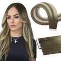 Full Shine Invisible Tape in Hair Extensions Human Hair 22 Inch Color 8 Brown to 8 Ash Brown and 613 Blonde Virgin Injection Tape in Extensions 5Pcs 12.5Grams Seamless Skin Weft Human Hair for Women