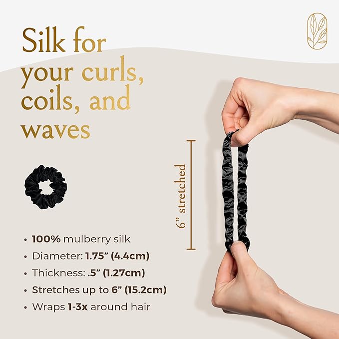 Authentic Mini Mulberry Silk Scrunchies for Women & Kids - Anti Breakage Small Silk Scrunchies for Fine, Curly & Thin Hair - No Dent, No Slip Hair Ties for Buns, Sleep & Ponytail - Onyx Black (3 Pack)