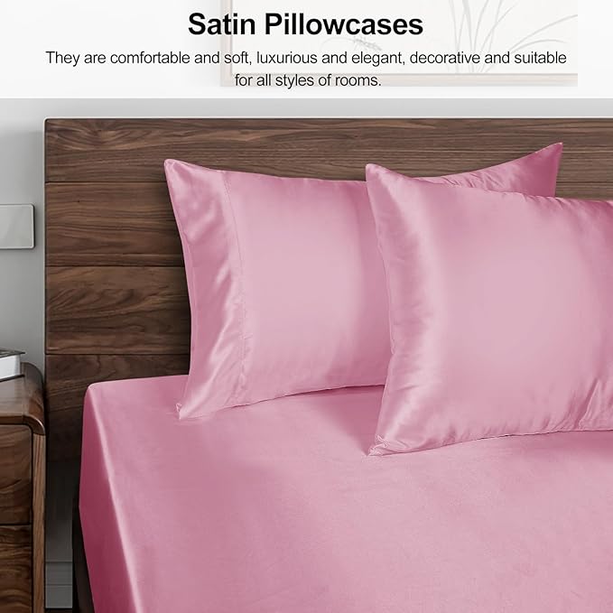 Lirex Satin Pillowcase for Hair and Skin, Super Soft and Cooling Similar to Silk，2 Pack King Size 20"X 40" Pillow Cases with Envelope Closure, Gifts for Women Men, Sakura Pink