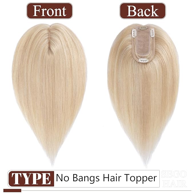 SEGO Real Human Hair Topper for Women, No Bangs Hair Topper with Anti-Slip Clips (12 Inch#18P613 Ash Blonde & Bleach Blonde)