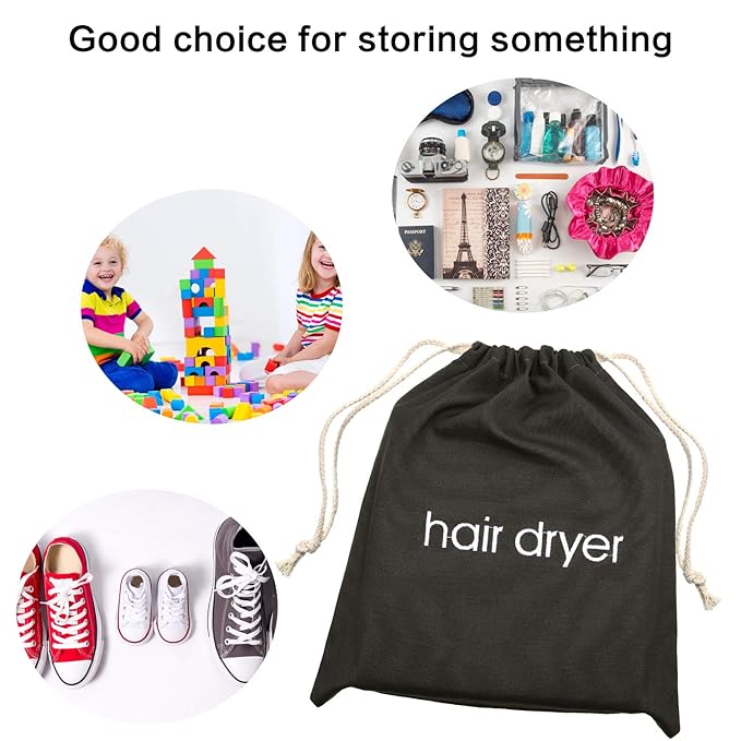Hair Dryer Bags Drawstring Bag Hairdryer Container, 11.8 by 13.8 Inch(Cotton,Gray)