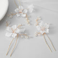 SWEETV 3Pcs Bridal Hair Pins White Flower Bride Hair Pieces Wedding Hair Side Combs Floral Headpieces Accessories Fall Beach Clip for Brides Bridesmaids Women Girls