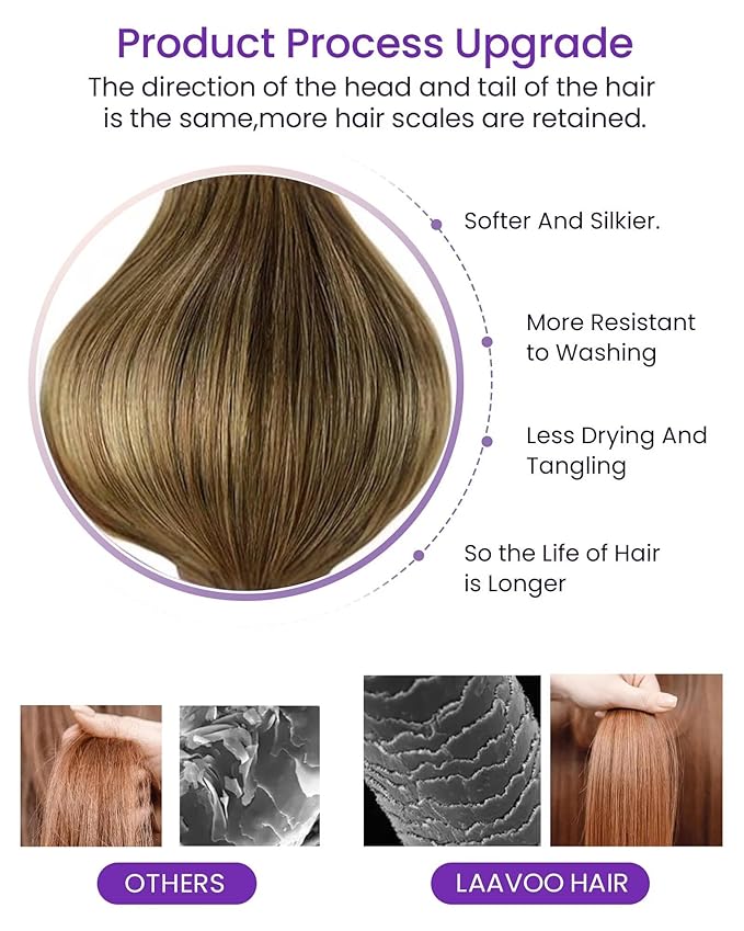 LaaVoo Hair Extensions Tape in Human Hair Balayage Tape Hair Extensions Ombre Chestnut Brown to Light Brown Mix Golden Brown Tape in Extensions Human Hair Seamless 16inch 20pcs 50g