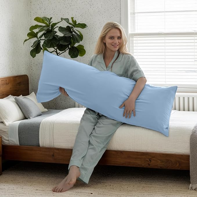 Body Cooling Pillow Cases Cover, Bamboo Rayon Body Pillowcases with Zipper Closure, Cool & Breathable Pillow Case for Hot Sleepers and Night Sweats, 20x54 inches, Aqua Blue