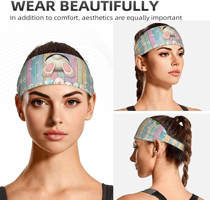Easter Bunny & Eggs Style Sports Headband for Men Women Moisture Wicking Sweatband for Basketball, Running, Gym