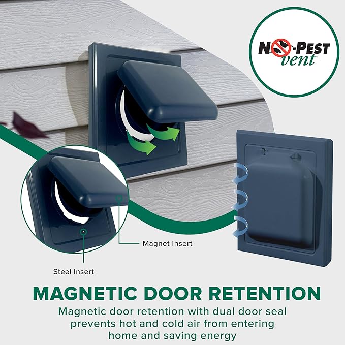 NO-PEST VENT, Exclusive Dual Door Dryer Vent Cover Outdoor 4 inch with Collar, Made in USA w Highest UV Resistant Plastic in any Outdoor Vent Cover (Deep Ocean Blue, 4" Plastic WIth Collar)