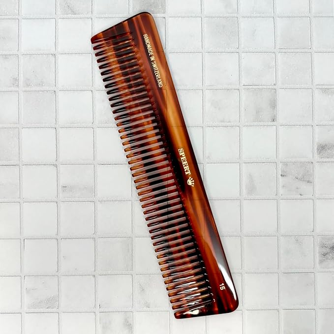 Hand-made European Swiss Tortoise comb #15 7 3/8"x 1 9/16"Inch Havana Brown Gold