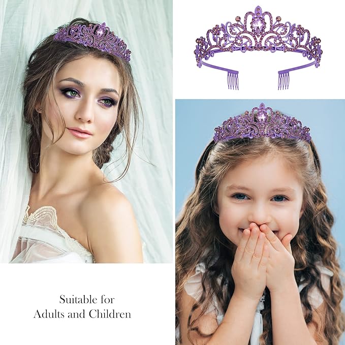 Velscrun Princess Crown, Tiara for Girls, Purple, Birthday, Classic Style, Female, Ages 1-18