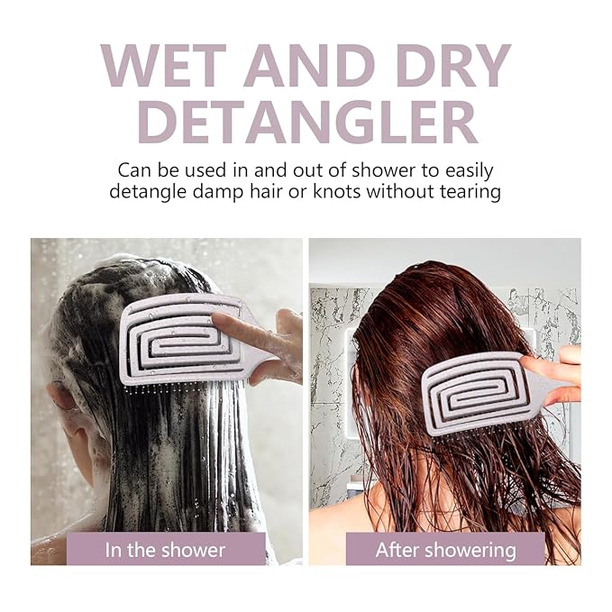 Detangling Brush, Dry and Wet Vented Detangler Hair Brush for Women and Men, Professional Paddle Curved Styling Hairbrush, Beige