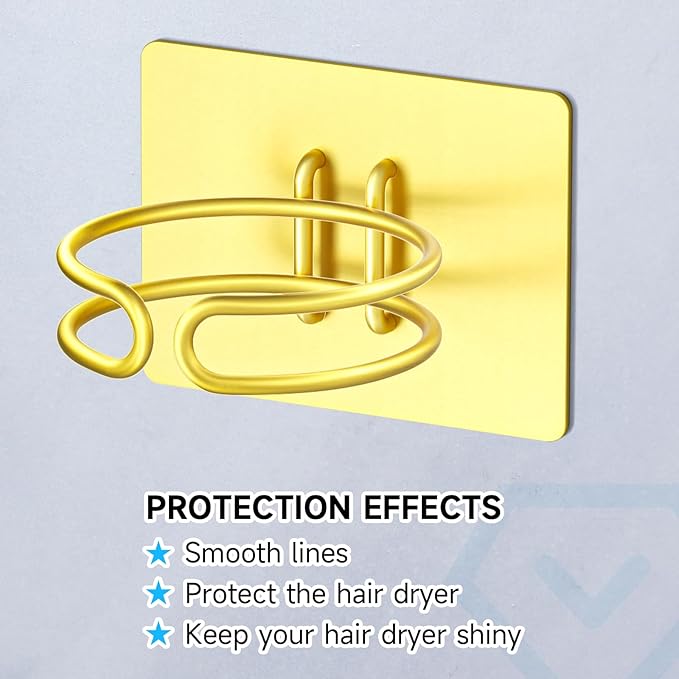 Hair Dryer Holder Wall Mounted, Hairdryer Holder for Bathroom, Blow Dryer Holder, Hair Tool Organizer for Hair Dryer Hanger Storage, Adhesive Blow Dryer Organizer (Gold)