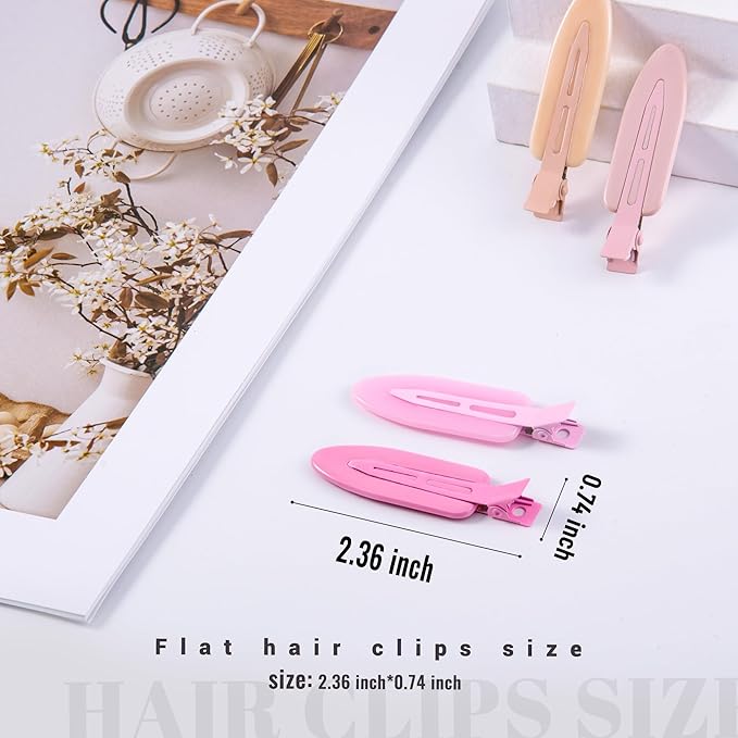 10 Pcs Creaseless No Crease No Bend Flat Hair Clips For Styling Non Slip Makeup Clips For Women Salon Hairstyle, Pink Rose Red
