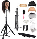 Upgraded Wig Stand Tripod, 55" Heavy Duty Reinforced Adjustable Mannequin Head Stand Tripod for Styling Cosmetology Hairdressing Training, Metal Wig Head Stand Holder with Wig Caps,Paddle Comb T-Pins (55" Black Tripod with Pedal)