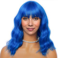 LANICE Blue Wig Short Bob Wigs with Bangs for Women Loose Wavy Hair Shoulder Length Blue Wig Synthetic Colorful Wigs for Cosplay Daily PartyUse(Blue,12inch)