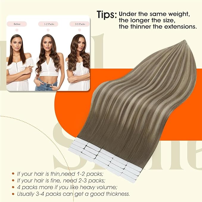 Full Shine Tape ins Human Hair Extensions Color 7 Brown Ombre 1000 Blonde And 7 Brown Human Hair Extension Tape ins 16 Inch Invisible Seamless Remy Tape Hair Extensions for Wedding 50Gram 20Pcs