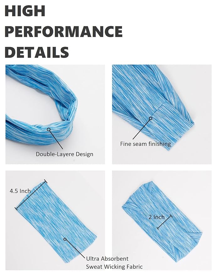 TERSE Sweat Bands Headbands for Women: Workout Headbands for Women Non Slip, Sweatbands for Sports Yoga Running